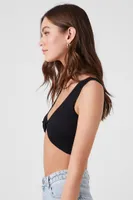 Women's Seamless Twist-Front Crop Top in Black, M/L