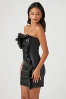 Women's Faux Leather Rosette Tube Dress in Black Large