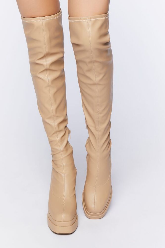 Women's Faux Leather Over-The-Knee Platform Boots in Nude, 7.5