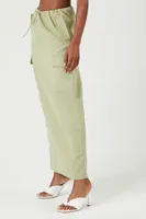 Women's Toggle Drawstring Cargo Midi Skirt in Sage Small