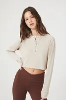 Women's Cotton Ribbed Cropped Henley Top