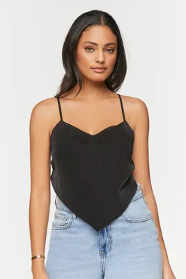 Women's Satin Cropped Handkerchief Cami in Black Small