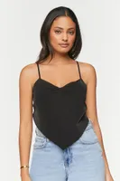 Women's Satin Cropped Handkerchief Cami in Black Small