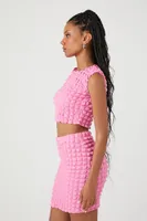 Women's Quilted Crop Top & Mini Skirt Set in Bubble Gum Large