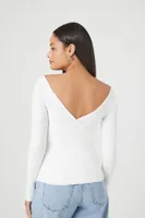 Women's Ribbed Surplice Sweater in White, XS