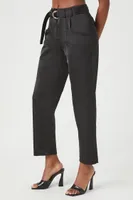 BELTED STRAIGHT LEG PANTS - Black