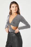 Women's Metallic Glitter Knit Cutout Bodysuit in Silver Large