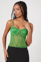 Women's Sheer Fishnet Bustier Top in Green Medium