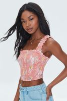 Women's Tropical Leaf Smocked Crop Top in Tigerlily Small