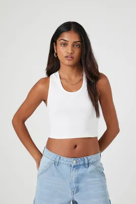 Women's Crisscross Cropped Tank Top in White, XS