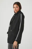 Women's Varsity-Striped Zip-Up Hooded Blazer in Black/Black Small