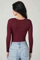 Women's Seamless Ribbed V-Neck Bodysuit in Wine Medium