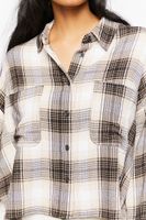 Women's High-Low Plaid Shirt in Tan Small