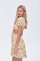 Women's Floral Cutout Mini Dress in Yellow Small