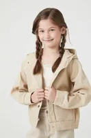 Girls Hooded Denim Trucker Jacket (Kids) Taupe,