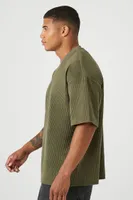 Men Textured Crew Neck T-Shirt in Olive Small