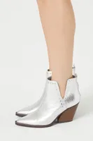 Women's Stud-Trim Faux Croc Booties in Silver, 6