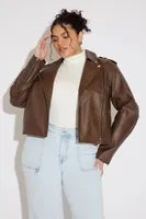 Women's Faux Leather Moto Jacket in Brown, 0X