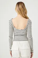 Women's Striped Scoop Bodysuit in Black/Vanilla Small