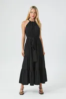 Women's Belted Halter Maxi Dress in Black Small