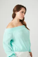 Women's Gauze Off-the-Shoulder Top in Light Blue, 3X