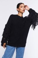 Women's Chunky Fringe-Trim Sweater in Black Small