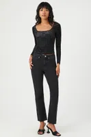 Women's Velvet Houndstooth Crop Top in Black, XL