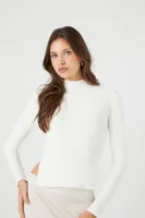 Women's Ribbed Mock Neck Sweater in White Large