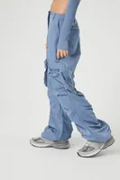 Women's Ruched Wide-Leg Cargo Pants in Blue Medium