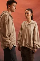 Men Unisex Rebel Moon Distressed Hoodie in Beige Small