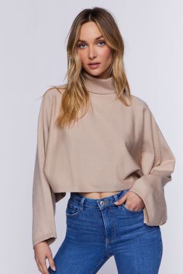 Women's Turtleneck Dolman-Sleeve Sweater in Taupe Medium