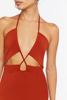 Women's Cutout Halter Mini Dress in Rust Medium