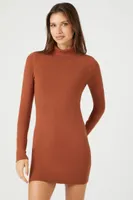 Women's Turtleneck Mini Sweater Dress in Chestnut, XL