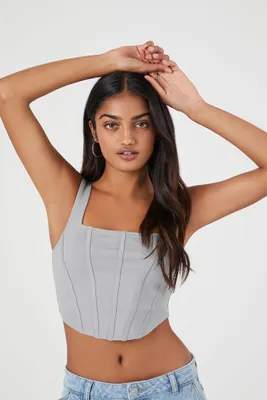 Women's Curved Hem Bustier Crop Top in Harbor Grey, XL