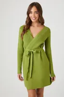 Women's Sweater Mini Wrap Dress in Herbal Green Medium