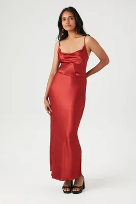 Women's Satin Lace-Up Maxi Dress Brick