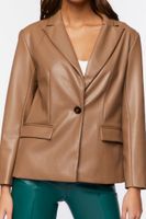 Women's Faux Leather Blazer in Taupe Large