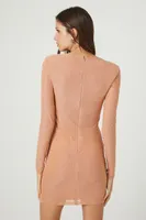 Women's Mesh Rhinestone Mini Dress in Almond Small