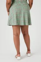 Women's Plaid A-Line Mini Skirt in Green, 0X