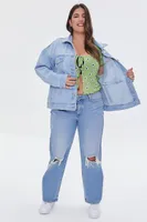 Women's Distressed Denim Jacket in Light Denim, 3X