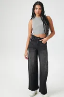 Women's Stone Wash Wide-Leg Jeans in Black, 26