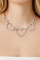 Women's Rhinestone Heart Necklace in Silver/Clear