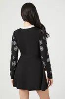 Women's Santa & Reindeer Holiday Mini Dress in Black, XS