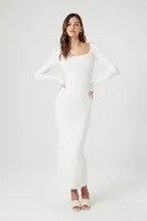 Women's Ribbed Knit Square-Neck Maxi Dress in Vanilla Large