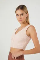 Women's Ruched Mesh Crop Top in Pink Medium