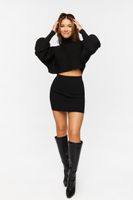 Women's Ribbed Sweater & Mini Skirt Set in Black, XXL