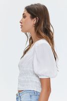 Women's Shirred Puff-Sleeve Crop Top in Ivory Medium