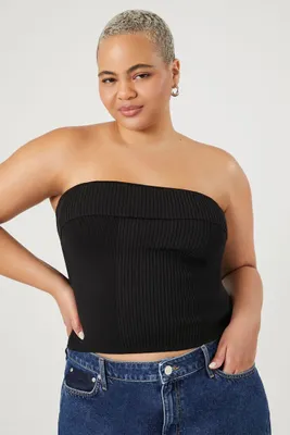 Women's Sweater-Knit Tube Top in Black, 3X