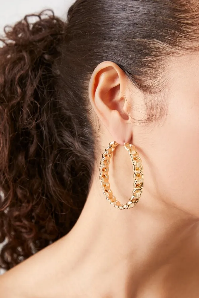 Women's Chain Hoop Earrings in Gold