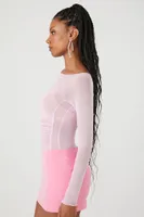 Women's Sheer Mesh Bodysuit in Pink Medium